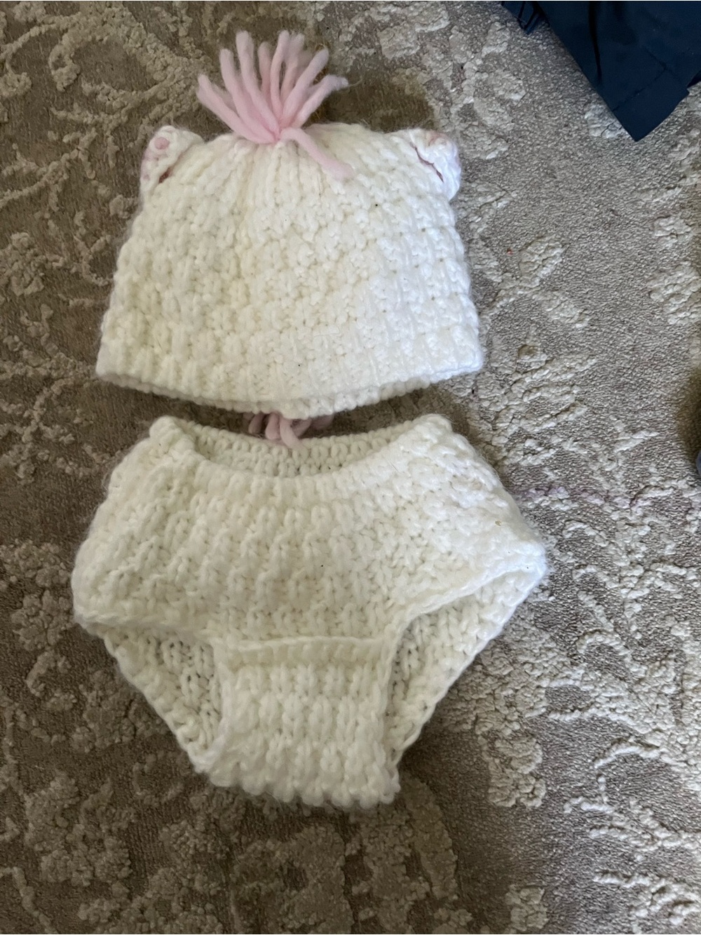 White Unicorn Handknit Baby Hat & Diaper Cover Set